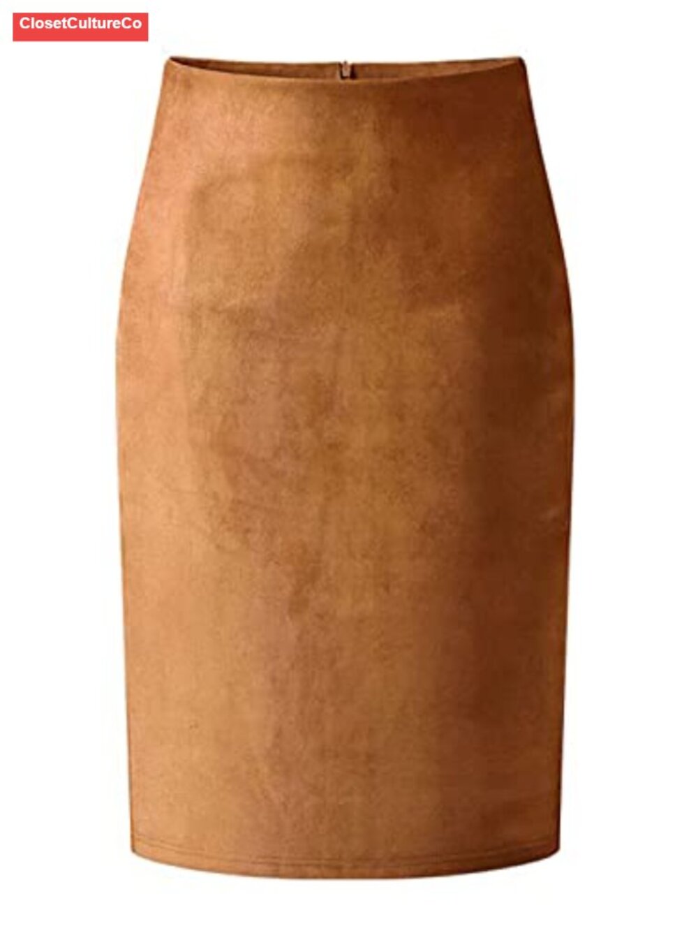 Faux Suede Leather High Waist Midi Pencil Skirt Back Slit Office